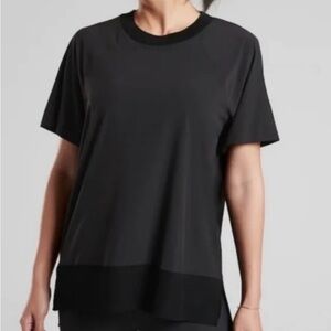 Athleta Women’s Black Short Sleeve Raglan Crew Neck Ribbed Hem Zephyr T-Shirt
